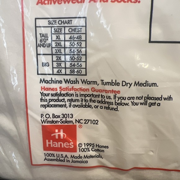 Vintage Men's Hanes V-Neck T Shirt 3 Pack New Big Man Size‎ 2X (50-52) Preshrunk - Picture 6 of 6